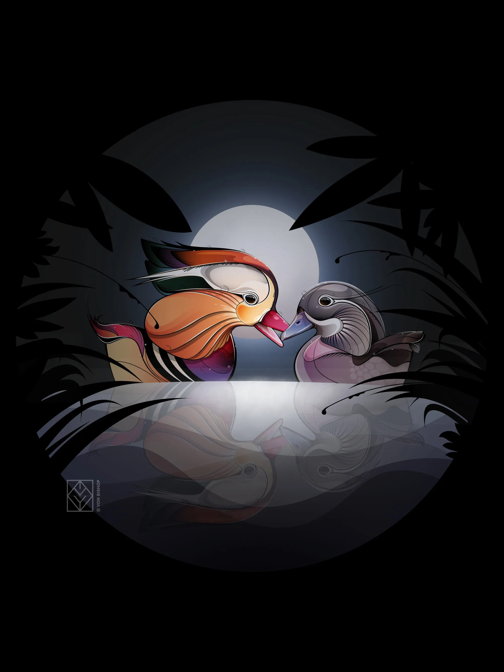 Mandarins × Moonlight, digital art by Von Bishop